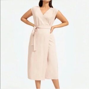 Everlane Wrap Dress Midi V-Neck Sleeveless‎ Casual Workwear Blush Pink S